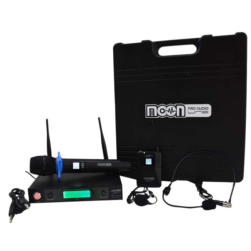 MICROFONO INALAMBRICO DOBLE CON MICROFONO DE MANO Y MIC DE VINCHA/SOLAPA CON FRECUENCIA VARIABLE