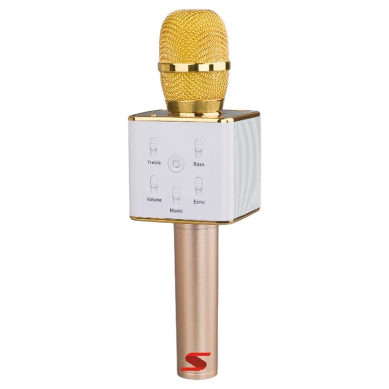 MICRÓFONO SENON Q7 CON BT- KARAOKE- PUERTO USB- BAT.Y ESTUCHE -DORADO