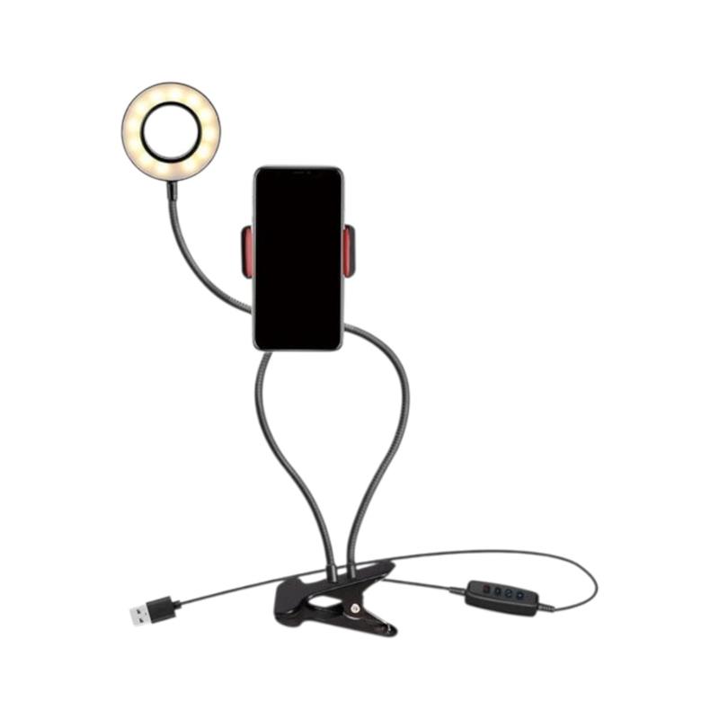 ARO DE LUZ LED CON DOBLE SOPORTE FLEXIBLE DE MESA  + CONTROL
