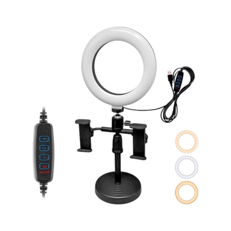 ARO DE LUZ LED CON SOPORTE DOBLE FIJO DE MESA