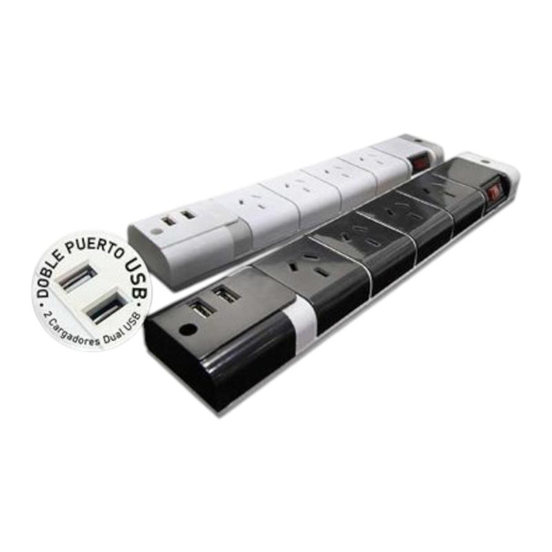 Zapatilla Negra con 2 usb y 4 tomas cod. 00664